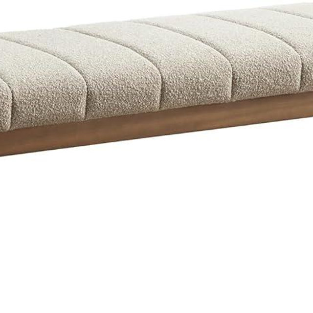 Zihanhome 52.7" Bedroom Bench for End of Bed, Modern Upholstered Teddy Fabric Entryway Bench & Dining Bench, Footrest Stool Bench with Solid Wood Frame for Bedroom, Living Room (Camel)