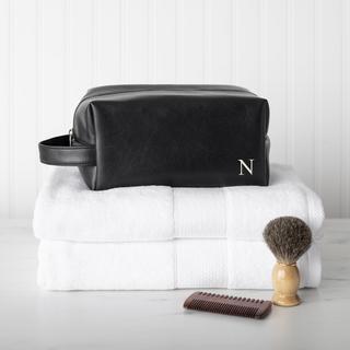 Personalized Men's Black Vegan Leather Dopp Kit