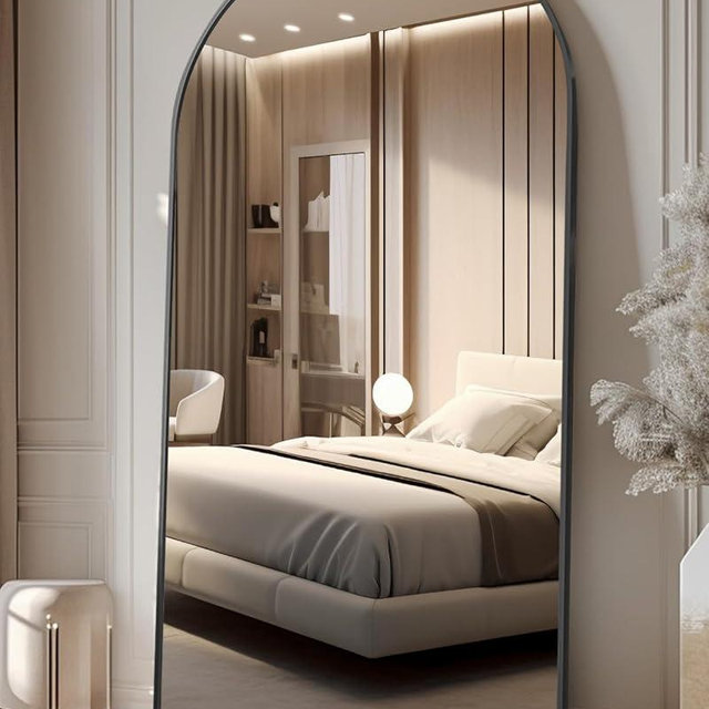 Full Length Mirror, 81"x41" Oversized Arched Floor Mirror Freestanding, Full Body Mirror Floor Standing Mirror with Stand for Bedroom, Hanging Mounted Mirror for Living Room Cloakroom, Black
