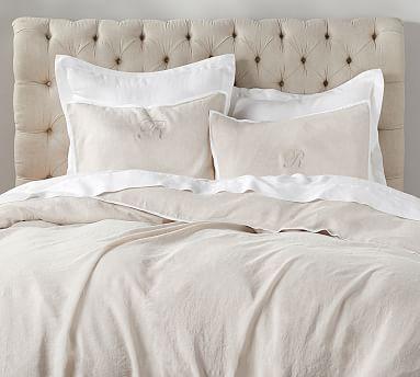 Belgian Flax Linen Contrast Flange King Size Sham - Natural Color