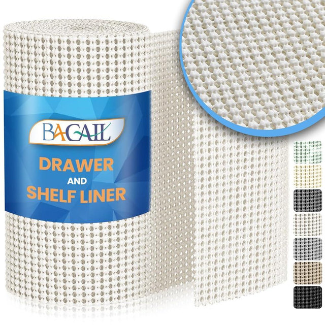 BAGAIL Drawer and Shelf Liner, 12 in X 10 Ft Non-Adhesive Shelf Liners for Kitchen Cabinets, Thick Strong Grip Liners for Desk, Shelves, Bathroom Drawers, Cabinet Protection - White