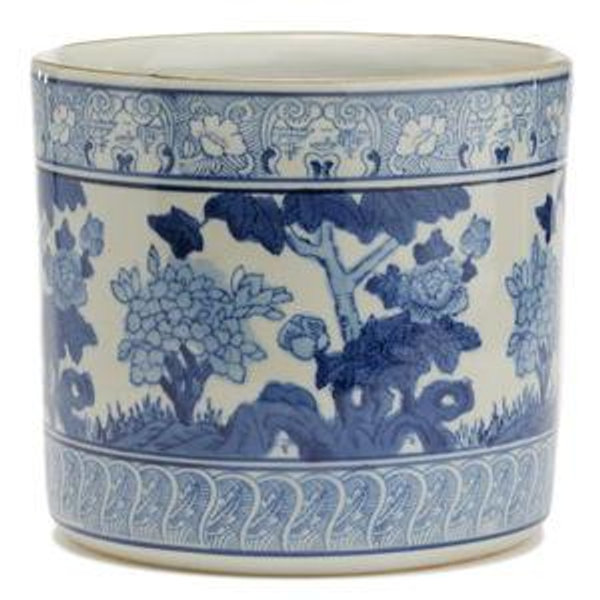 Blue & White Garden Scene Vase/Planter
