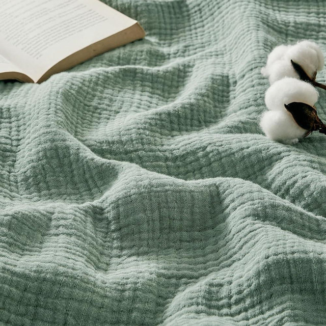 Bedsure 100% Cotton Muslin Blanket Queen Size for Bed - Breathable and Lightweight Gauze Blanket for Spring, 4-Layer Soft Muslin Blanket for Summer, Sage Green, 90x90 Inches