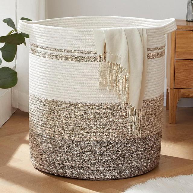 OIAHOMY 100L Laundry Baskets-Laundry Hamper, Storage Basket with Handles, Decorative Basket for Living room, Woven Storage Basket for Toys Bin, Pillows, Blankets, Clothes-19x21in-Gradient Yellow