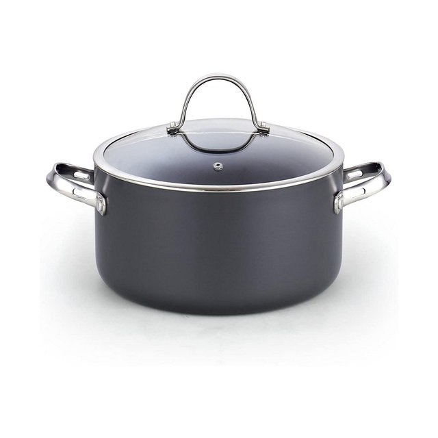 Cooks Standard Stock Pot Dutch Oven Casserole with Glass Lid, 7-Quart Classic Hard Anodized Nonstick Stockpot, Black