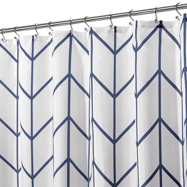 mDesign Modern Shower Curtain with Herringbone Pattern - Geometric Fabric Shower Curtain - Striped Design Minimalist Shower Curtain - Herringbone Shower Curtains for Bathroom - 72" x 84" - Navy Blue