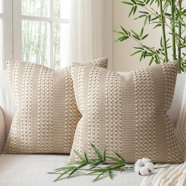 a moment 2 Pack Bamboo Fiber Pillow Covers - Waffle Weave, Ultra Soft & Breathable, Euro Shams Cotton Throw Pillow for Couch, Sofa, Bedroom Living Room 26x26 Inch Khaki