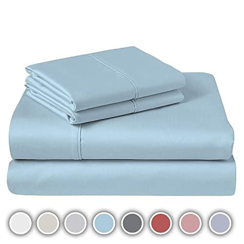 COZERI 600 Thread Count Luxury Sheet Set, 100% Cotton, Breathable, Soft & Silky Sateen Weave, Fits Mattress Upto 17" Deep Pocket, 4 Piece Best Bed Sheets Set - (Queen, Celestial Blue)
