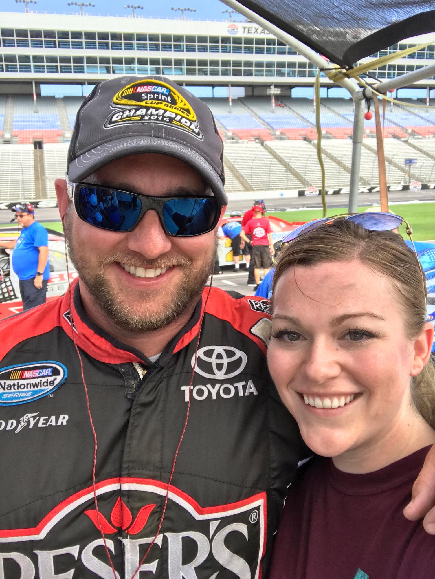 Doll supporting Fred and his hobby! At TMS, after her first 170 mph race car ride!