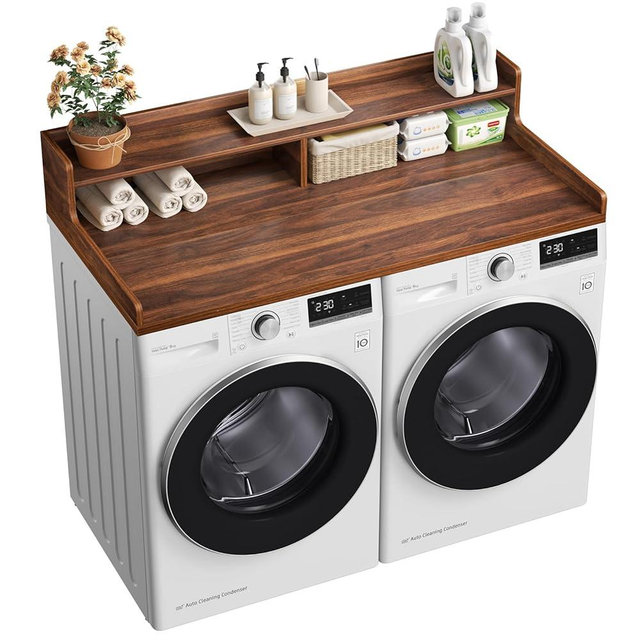 VOPEAK Washer and Dryer Countertop with Shelf, 2-Tier Washer Dryer Topper, 54" x 27.5" Spacious Laundry Countertop, Washing Machine Topper for Laundry Room Organization and Folding Clothes, Walnut