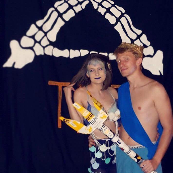 TKE Halloween party 2018. Jessica was a mermaid and Chase was bro-seidon.