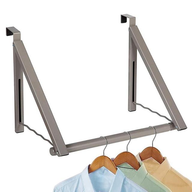 Over The Door Closet Valet - Double Storage Hooks - Expandable and Collapsible Hanging Rack Organizer Bracket Perfect for Clothes and Towels Ideal for Bathrooms, Dorm Rooms, & Condos (Satin Nickel)