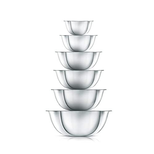 NutriChef Stainless Steel Kitchen Mixing 6 Piece Premium Space Saving Nesting Pour Perfect High-Grade Metal Serving Bowls Set-Food Pr, All Sizes, Silver