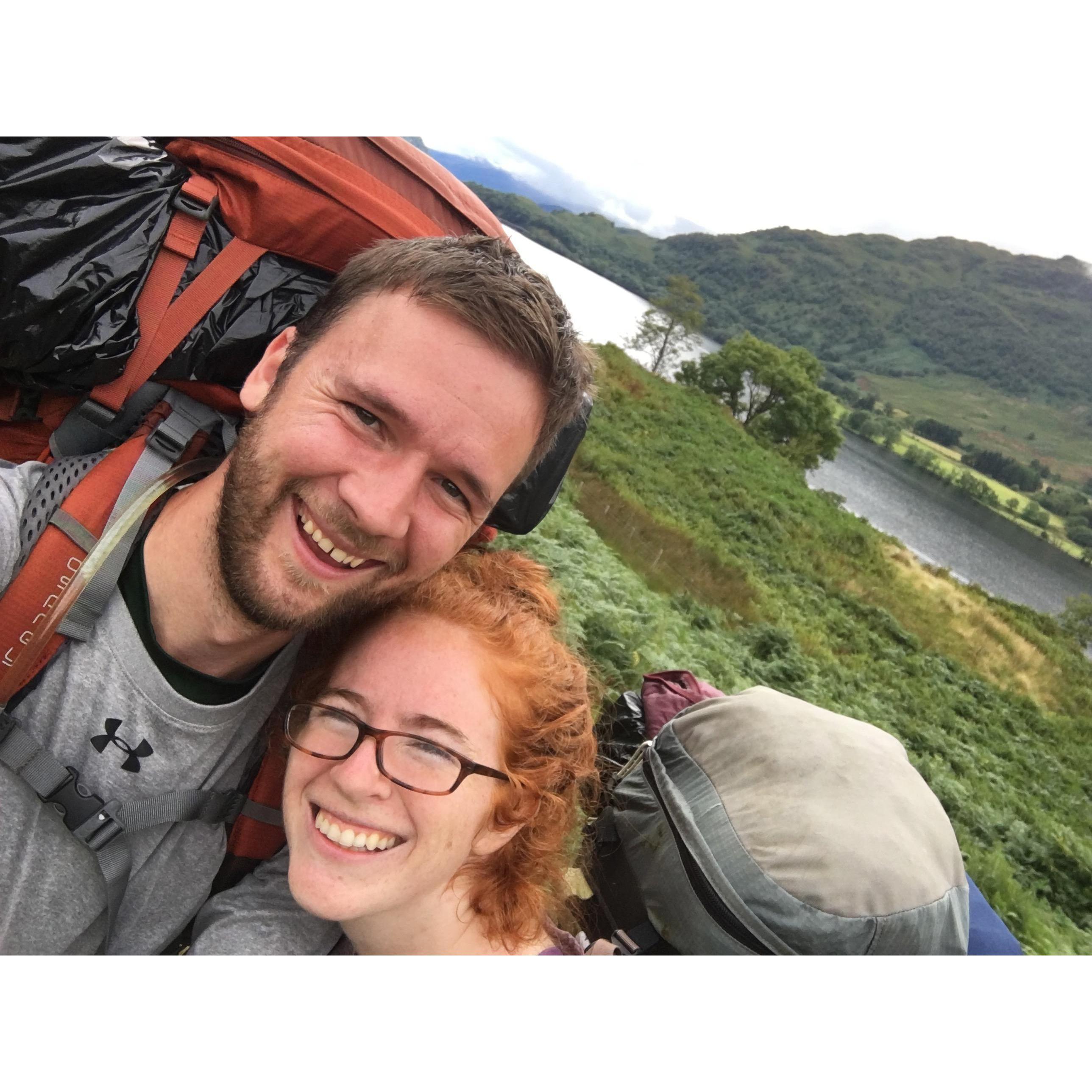 Nate and Hannah near Loch Lomond in Scotland on their West Highland Way hike in 2018.