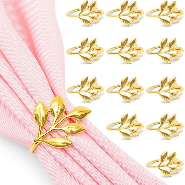 Juvale 12 Pack Gold Leaf Napkin Rings for Party Décor