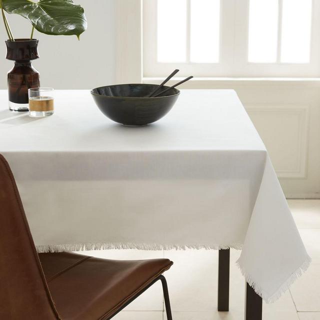 Frayed Edge Tablecloth, White, 72" x 108"