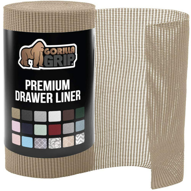 Gorilla Grip Original Drawer and Shelf Liner, Strong Grip, Non Adhesive, Easiest Install, 24 Inch x 30 FT Roll, Durable and Strong Liners, Drawers, Shelves, Cabinets, Storage, Kitchen for Desks, Beige