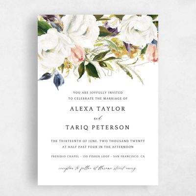 White Floral Wedding Invitation - Octavia Portrait