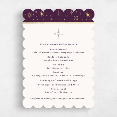 Purple Scalloped Wedding Program - Heron Foil