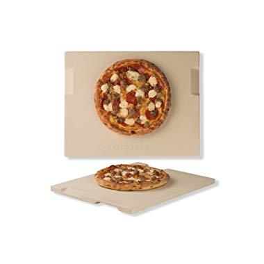 Pizza Stone 12" x 15" Rectangular Baking & Grilling Stone, Perfect for Oven, BBQ and Grill. Innovative Double - faced Built - in 4 Handles Design