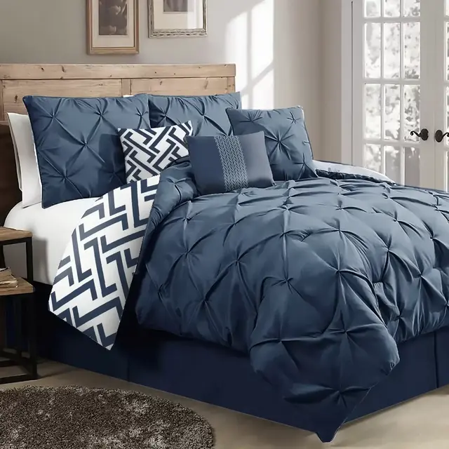 Nanshing Loren Reversible 7-Piece California King Comforter Set in Navy