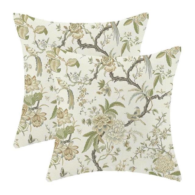 CXMEIFLY Spring Floral Birds Pillow Covers 24 x 24 Inch Set of 2 for Chinoiserie Flowers Decor Throw Pillows Sage Green Plant Outdoor Decorative Cushion Cases for Couch Bed Decorations