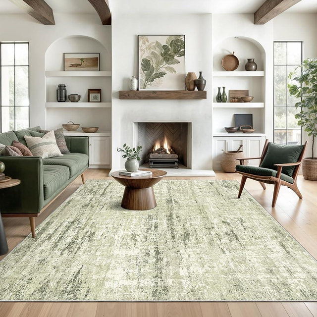 Valenrug Washable Rug - Stain Resistant Area Rugs for Living Room, Non Slip Backing Printed Rugs for Bedroom, Folable Machine Washable Area Rug(Green,8'x10')