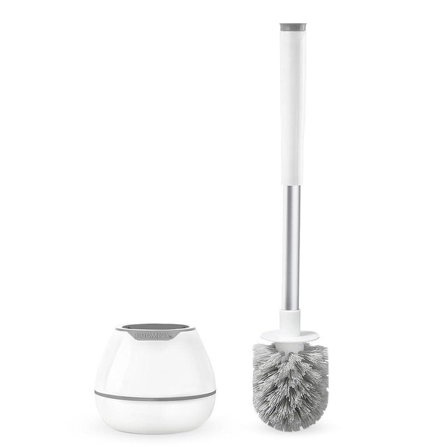 BOOMJOY Toilet Brush and Holder Set, Toilet Bowl Cleaner Brush, Toilet Scrubber Brush with Tweezers for Bathroom Cleaning, RV Accessories and House Organization Must-Haves - White