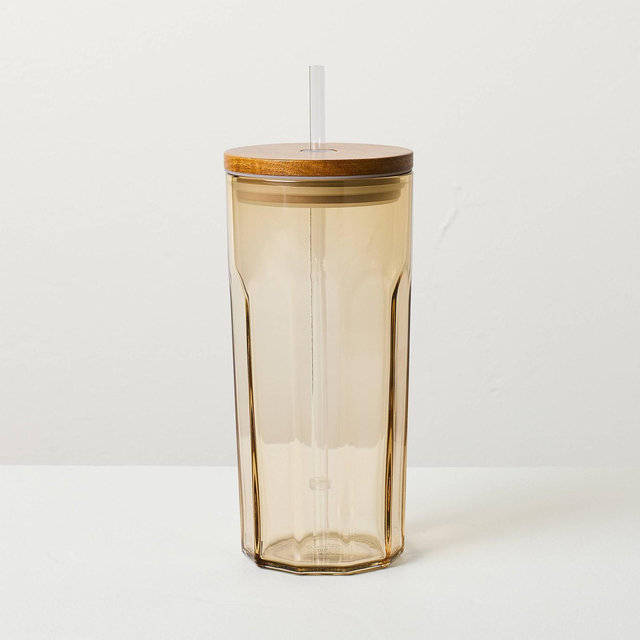 21oz Glass Tumbler with Wooden Lid Brown - Hearth & Hand™ with Magnolia