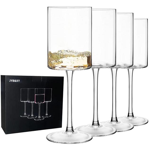 JYB&XY Red or White Wine Glasses 15oz Hand Blown Premium Crystal Square Wine Glass Set of 4 Unique Large Wine Glasses Long Stem for Men or Women
