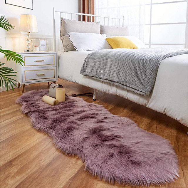 EasyJoy Ultra Soft Fluffy Rugs Faux Fur Rug Chair Cover Seat Pad Fuzzy Area Rug for Bedroom Floor Sofa Living Room (2 x 6 ft Sheepskin, Light Purple)