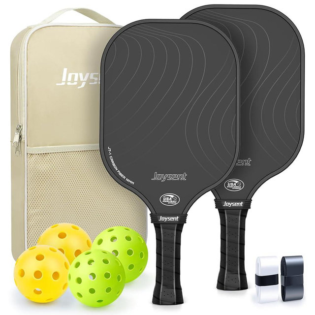 Joysent Pickleball Paddles Set, USAPA Approved Carbon Fiber Pickleball Set with Pickleball Rackets and Indoor Outdoor Pickle Balls, Beginner Pickleball Paddle for Adults Men Women