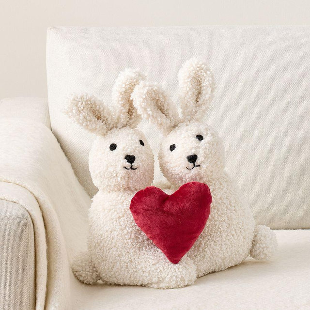 Love Bunnies Shaped Pillow, Ivory,16"