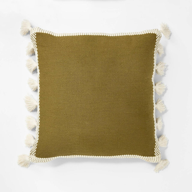 Woven Frame Square Throw Pillow with Side Tassels - Threshold™ designed with Studio McGee: Cotton, Indoor Decorative Cushion