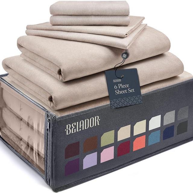 BELADOR Silky Soft Queen Sheet Set - 6 Piece Bed Sheets for Queen Size Bed, Secure-Fit Deep Pocket Sheets with Elastic, Breathable Hotel Sheets & Pillowcase Set, Wrinkle Free Oeko-Tex Sheets