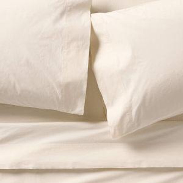 Favorite Organic Cotton White Queen Bed Sheet Set Color Unwashed | Crate & Barrel