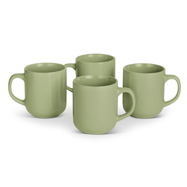 Amazon Basics Glazed Stoneware Coffee Mugs, Ceramic 4-Piece Set, 16 oz, Microwave and Dishwasher-Safe, Olive