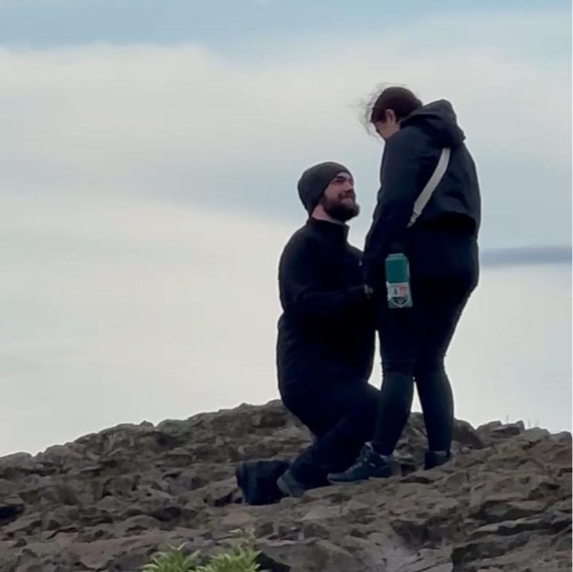 The proposal, overlooking Edinburgh on the hike, Authur's Seat.