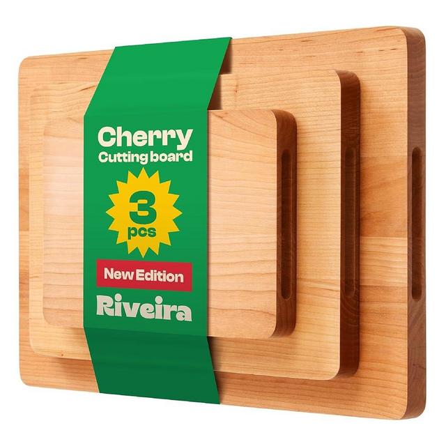 Riveira Cherry Wood Cutting Board – Versatile And Durable: Set Of 3 Pcs Rectangular Wooden Cutting Board – Natural Wooden Cutting Boards For Kitchen – Complete Cherry Wooden Chopping Board