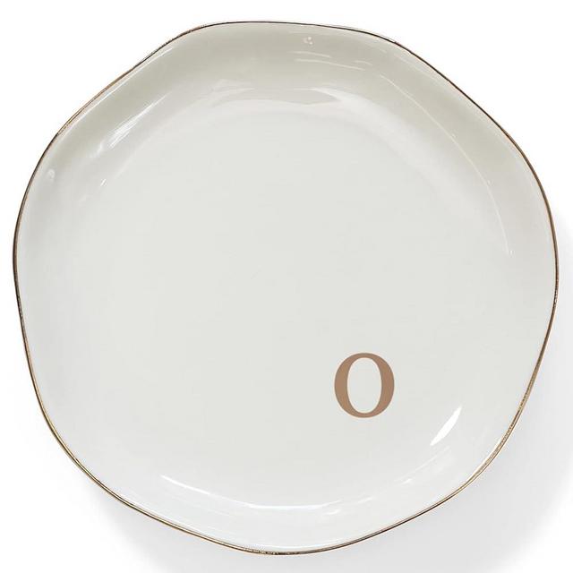 HOME SMILE Initials Ring Dish Jewery Tray with Personalized O-Monogrammed Engagement Wedding Gifts for Friends,Sister,Birthday Christmas Gifts for Women,Ceramic White