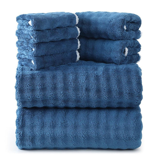 REDKISS Soft Bath Towel Set 8-Piece, Microfiber, 35x70 in Large Bath Sheet 17x30 in Hand Towel, 12x12 in Washcloth, Quick Dry Absorbent Lightweight, Blue Bathroom Towel Sets