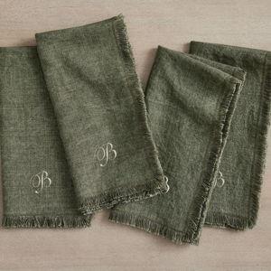Personalized Frayed Oversized Linen Napkins - Set of 4