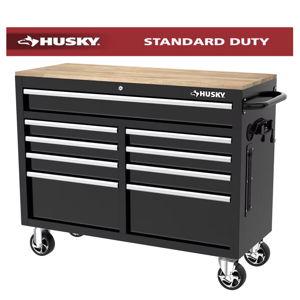 Husky Tool Storage 46 in. W x 18 in. D 9-Drawer Mobile Workbench Cabinet in Gloss Black