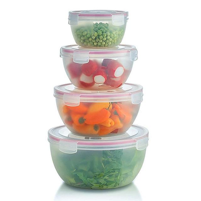 Komax Biokips Round Mixing Bowl Set | Set of 4 Nesting Bowls For Food Prep | Plastic Storage Mixing Bowls With Lids | Serving Salad Bowl With Lid | BPA-FREE, Clear, Microwave Safe Bowls W/Locking Lid