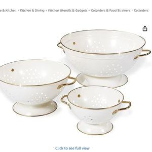 Metal Colander Set of 3, Strainer Basket with Handles perfect for Spaghetti, Pasta, Berry, Vegetable, Fruit, Solid Base Powder Coated Kitchen Essential Strainer Set, 1 & 3.5 & 5 Qt (Cream)