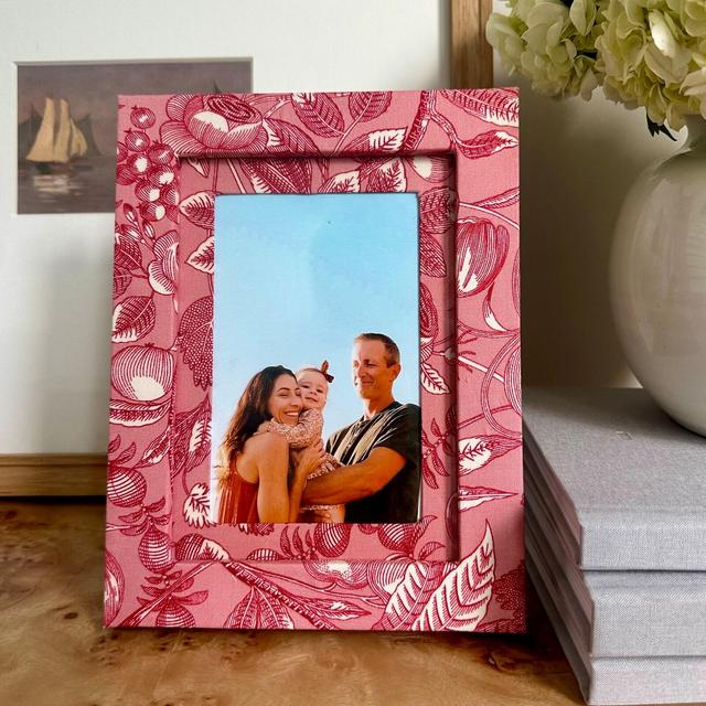 Pink Flowers and Fruits Fabric Wrapped Picture Frame and Mat - 4x6" photo