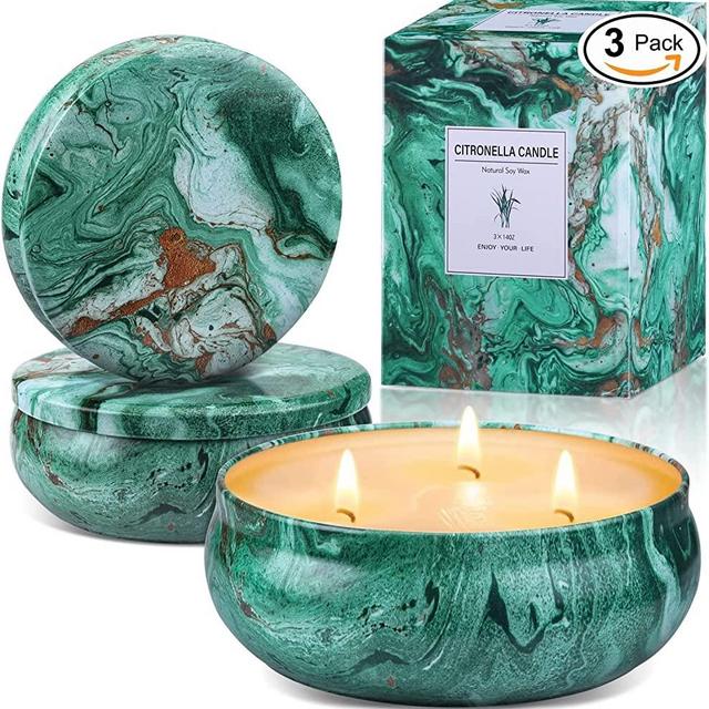 Citronella Candles Outdoor Large - 3 x 14oz 3-Wick Tin Candle for Home Patio up to 200 Hours Burning, Natural Soy Wax Lemograss Candle Bulk for Outside Garden Yard Balcony, Summer Camping Huge Candle