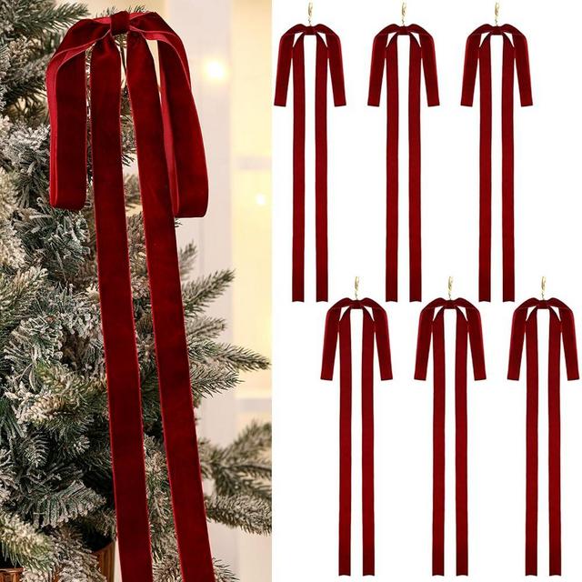 Janinka Velvet Christmas Swag Bow 23.5x15.5 Inch Rustic Large Velvet Christmas Staircase Wreath Bows Vintage Christmas Tree Topper Bows Large Bow for Christmas Outdoor(Wine Red,6 Pcs)