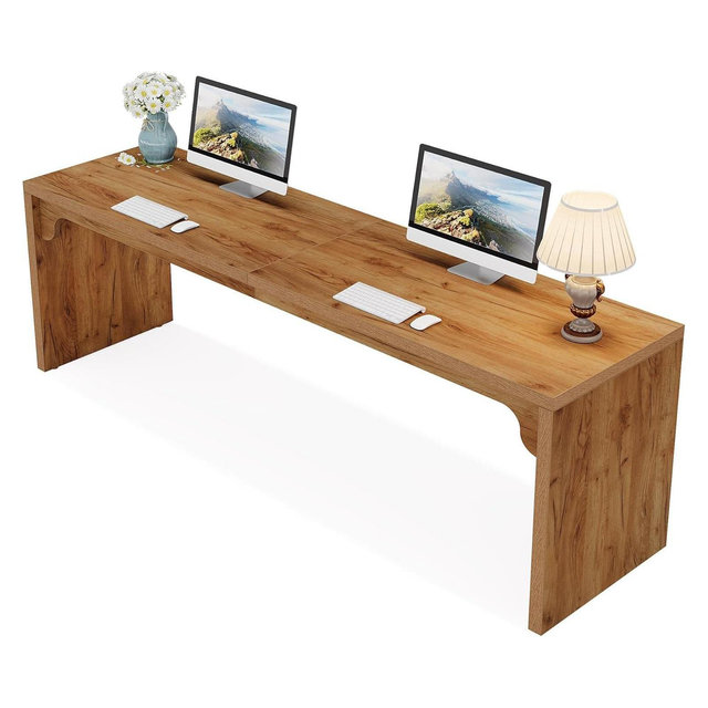 Tribesigns 78.7" Long Double Computer Desk Workstation for Home Office, Brown
