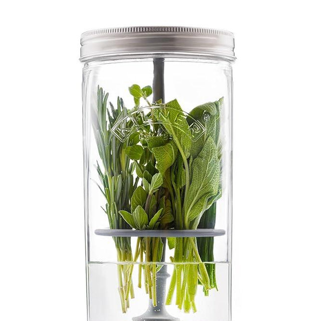 Kilner Herb Keeper Set | Keep Herbs Fresh for Up to 3 Weeks | 1L Wide Mouth Jar with Stainless Steel Lid & Silicone Lifter | Easy-to-Use for Home-Grown or Store-Bought Herbs | Recipe Booklet Included